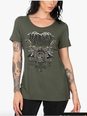 Harley-Davidson Women's Original Motorcycle Scoop Neck Short Sleeve Green Medium